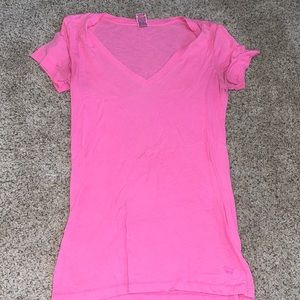 PINK VS neon pink shirt sleeved v-neck t-shirt, size M